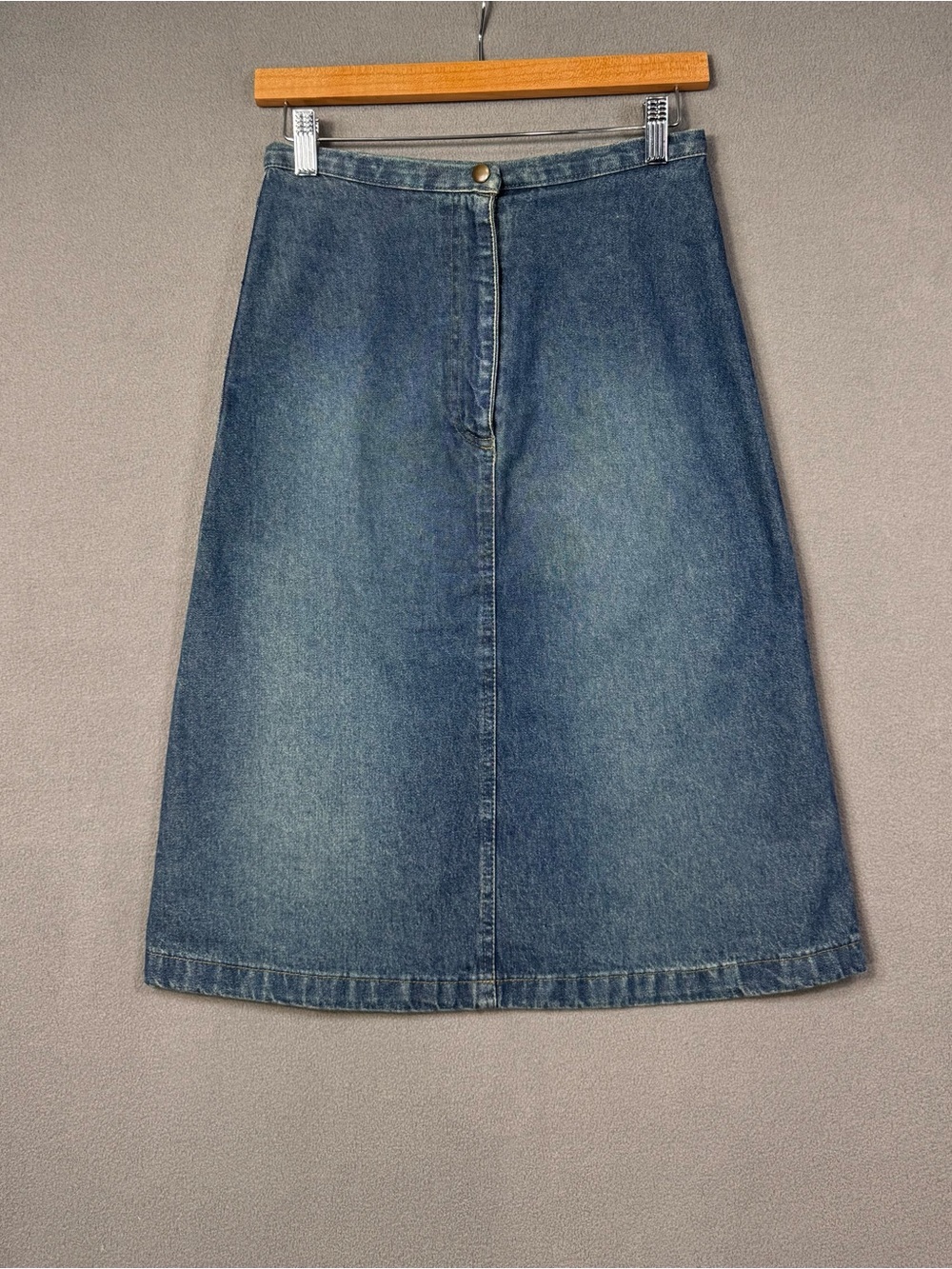 Vintage Western Style Denim Midi Skirt, with Button and Zipper, Size 26